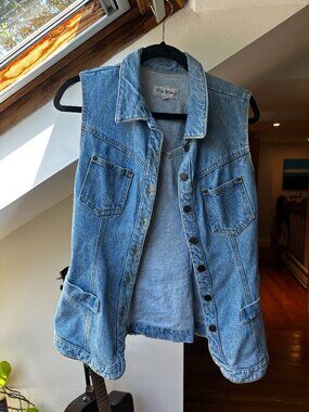 Vintage Denim Vest 90s Western Fitted Sz L from Paris Blues